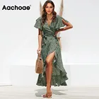 Длинное платье с запахом Aachoae, пляжное платье макси в стиле бохо, с цветочным принтом, с разрезом по бокам, лето 2021