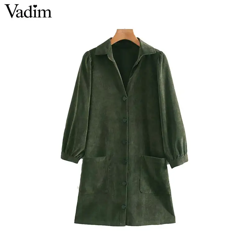 Vadim женское винтажное вельветовое мини-платье с карманами и длинным рукавом