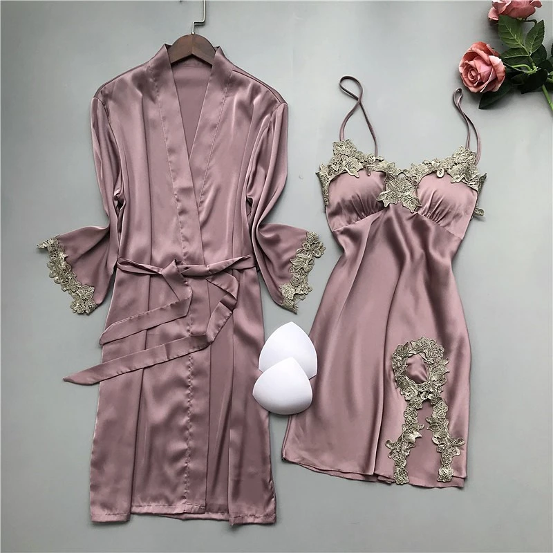 

Sexy Peacock Blue Underwear Pajamas Satin Lace Dressing Gown Sleeping Robe for Women Sleepwear Set