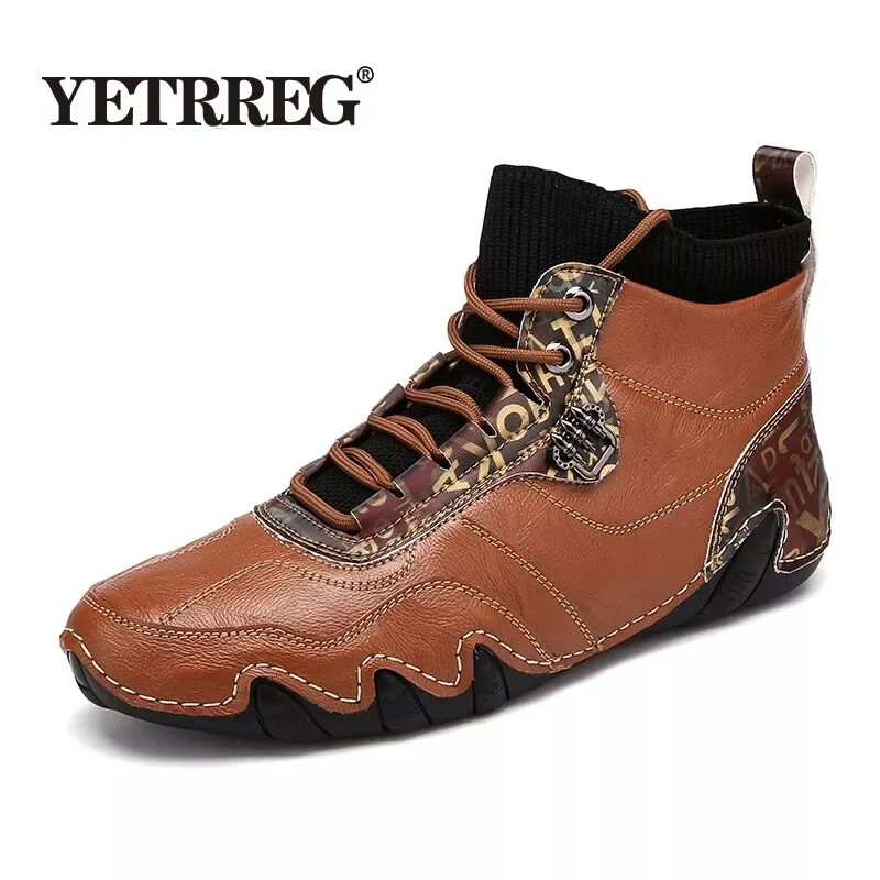 

Big Size Men's Boots Breathable Men's Genuine Leather Boots Soft Sole Comfortable Men's Ankle Boots Outdoor Men's Casual Shoes