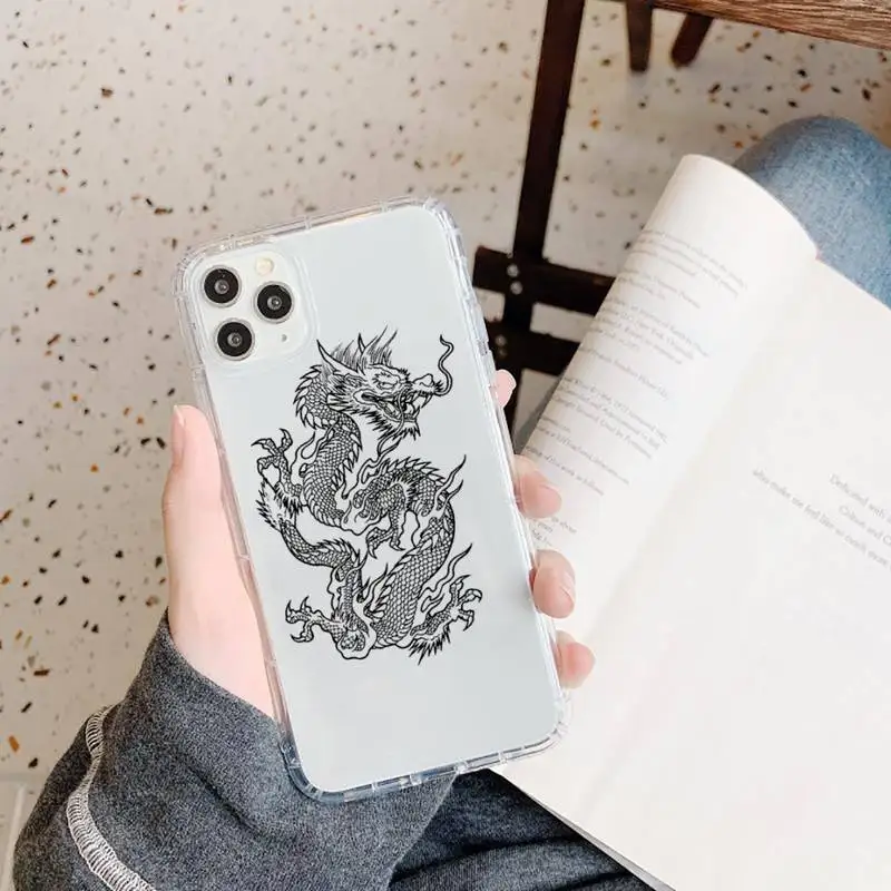 

Dragon Black and white lines Phone Case Transparent soft For iphone 5 5s 5c se 6 6s 7 8 11 12 plus mini x xs xr pro max