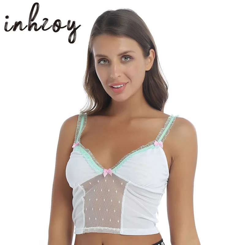 

E Girl Sexy V Neck Camis Transparent Mesh Patchwork Corset Tops for Women Summer Cottagecore Aesthetic Clothes Y2k Crop Top Vest