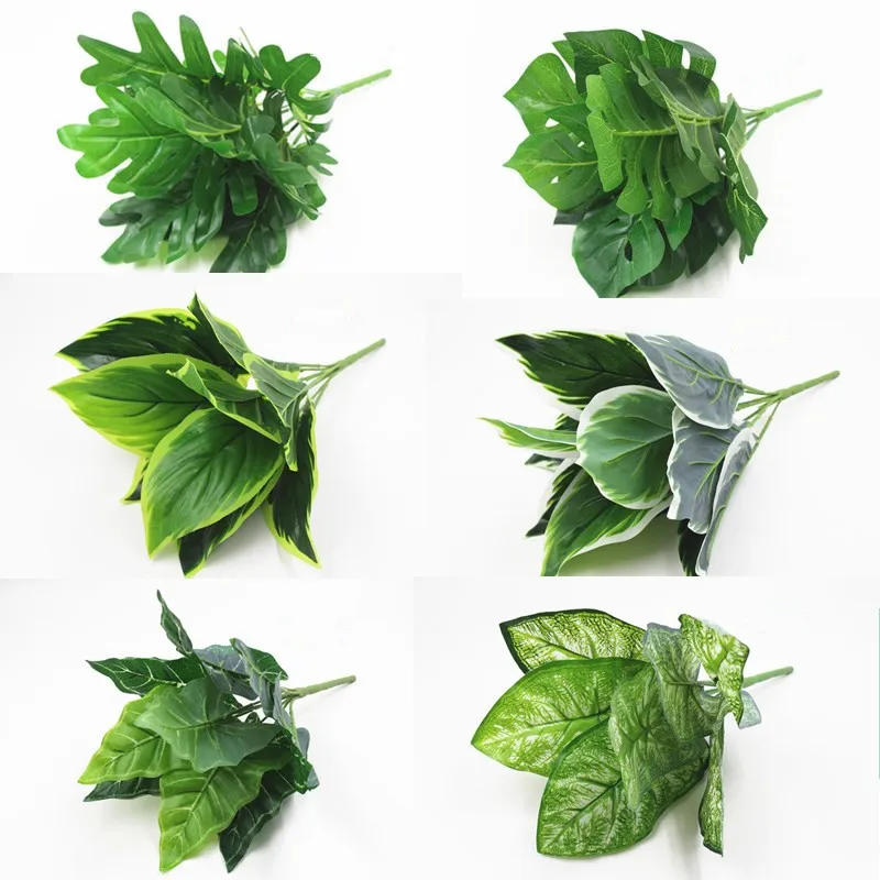 9 fork Artificial Plant Flower with Leaf Plastic Green Grass Tree Fake Foliage Bush for Home Wedding Party Decor | Дом и сад