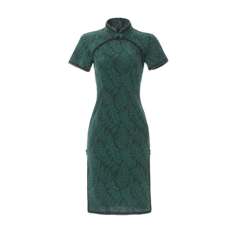 Sheng Coco женское жаккардовое хлопковое и кружевное платье Cheongsam красное зеленое до