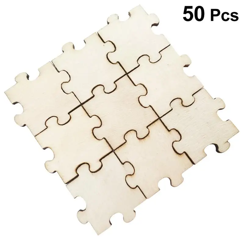 

50PCS Unfinished Wooden Puzzle Square Chips Wood Pieces Cutouts Ornaments Children's Puzzle Hand-painted DIY Material