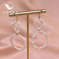 xlentag natural white pearls number 8 shape earrings for girls wedding party womens minimalist jewelry pendientes mujer ge0916