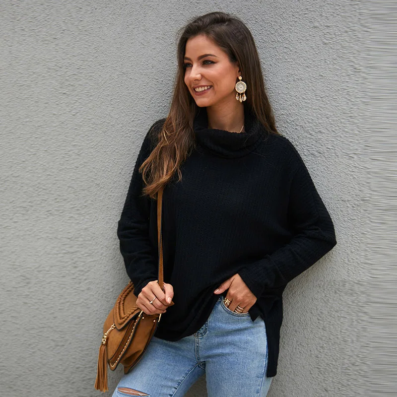 CINESSD Women Turtleneck Knitted Sweaters Solid Plaid Long Sleeves Casual Loose Pullover Tops 2019 Fashion Autumn Winter Sweater | Женская