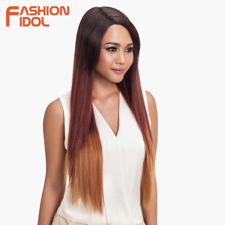 FASHION IDOL Wigs For Black Women Straight Hair Long Synthetic Lace Front Wig 32 Inch Ombre Blonde Cosplay Heat Resistant | Шиньоны и