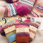 Женские зимние носки 1 пара, толстые вязаные мягкие шерстяные теплые носки с двойными иглами, цветные удобные носки в винтажном стиле с защитой от холода