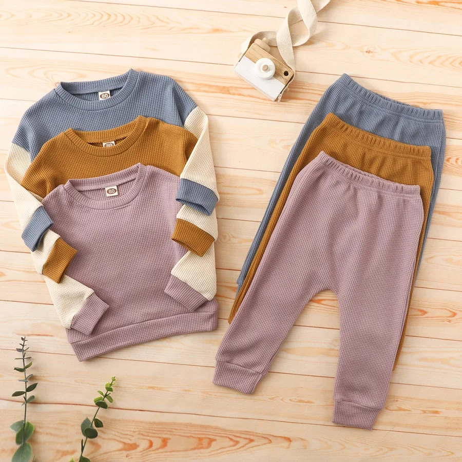 

2022 spring and autumn newborn clothes 0-5 years old boys and girls stitching pullover 2Pcs baby sweatshirt + trousers