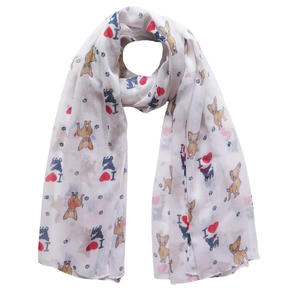 Lovely Women's Dog Chihuahua I Love Puppy Print Animal Scarf Spring Winter Soft Scarves Free Shipping |
