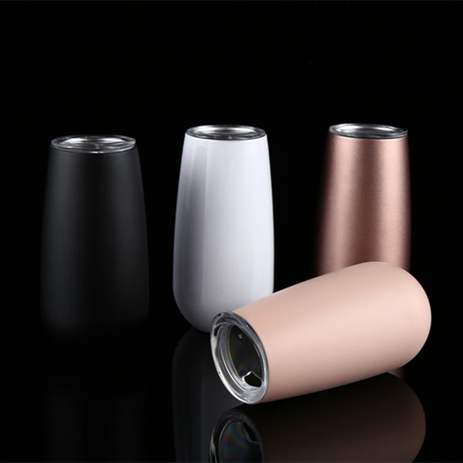 

50pcs/Lot 6oz Champagne Tumbler Sublimation Flute Glass Wine Mug 18/8 Stainless Steel Insulated Vacuum Bottle 2-Wall Water Cup