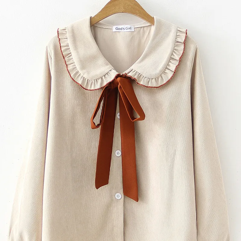 

NIJIUDING Office Lady Long Sleeve Blouse Shirts 2020 Spring Slim Bow Lotus Leaf Turn-down Collar Blouse Wild Women Retro Tops