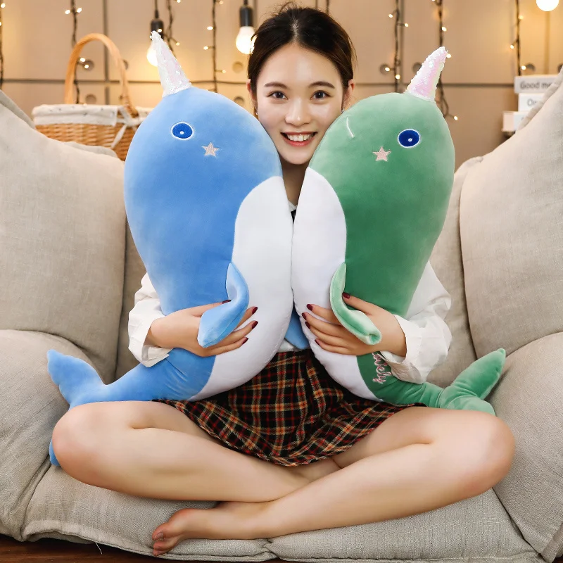 

55/80cm one-horned whale doll soft plush toy marine creature baby toys to send children gifts holiday gifts for boys and girls