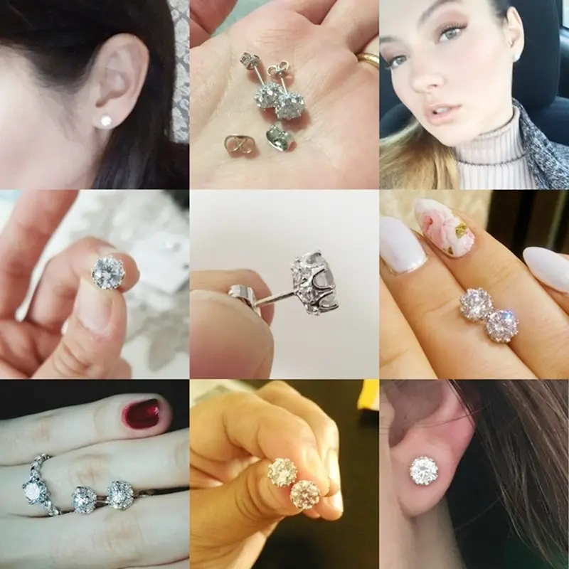 

Jazaz Fine Real 1 Carat Moissanite Stud Earrings floral border Women Lady 100% 925 Sterling Silver Sparkling Wedding Party B0940