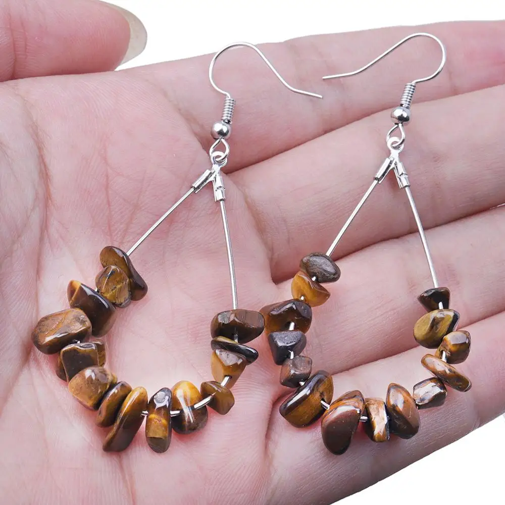 

TUMBEELLUWA Sliver-color Water Drop Natural Chips Stone Dangle Earrings Healing Crystal Beads Fashion Earrings for Women Jewelry