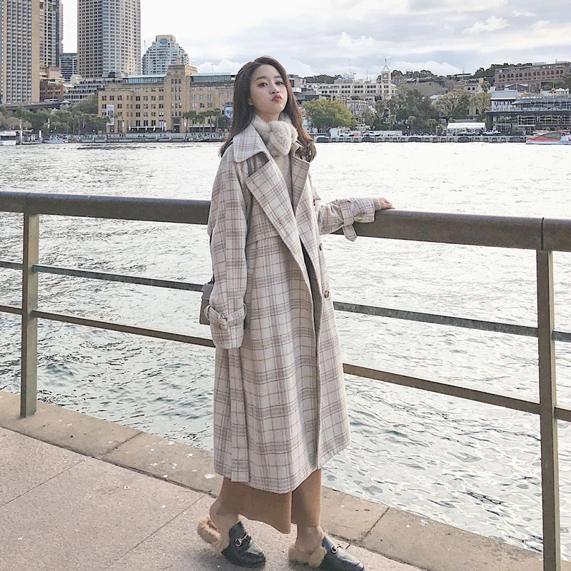 

2020New Plaid Woolen Vintage Winter Coat Retro Classic Lapel Women's Winter Coats Long Sleeves of Elegant Woman Plus Size Coat