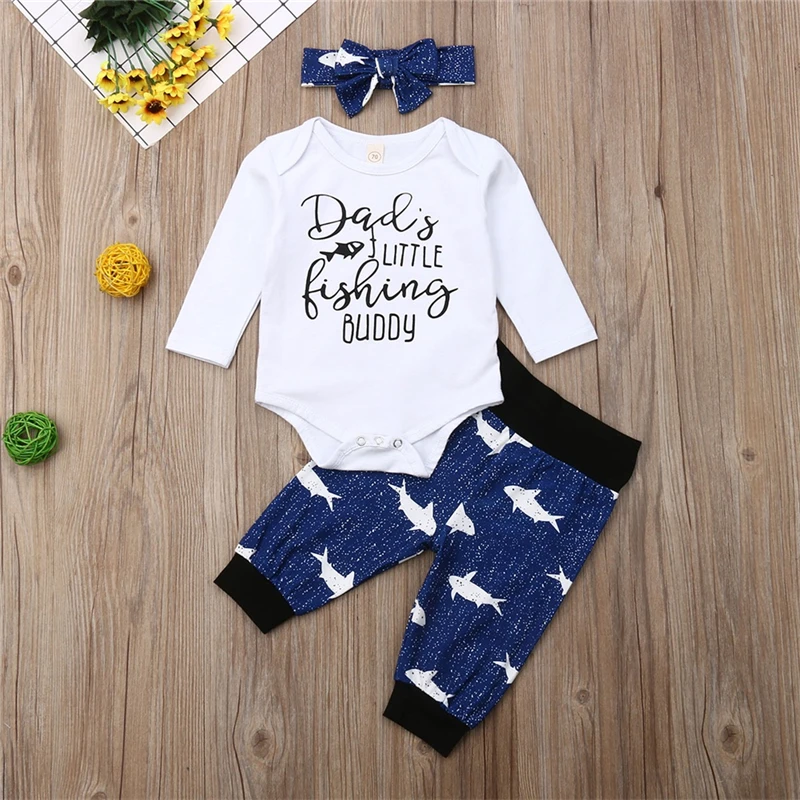 Newborn Infant Baby Girl Boy Letter Romper Tops+Pants Headband New Year Outfits Set Girls Suits Autumn Winter Clothes | Детская одежда
