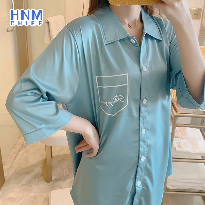 HNMCHIEF синие рубашки для сна модное Ночное Платье Женское ночное белье свежее