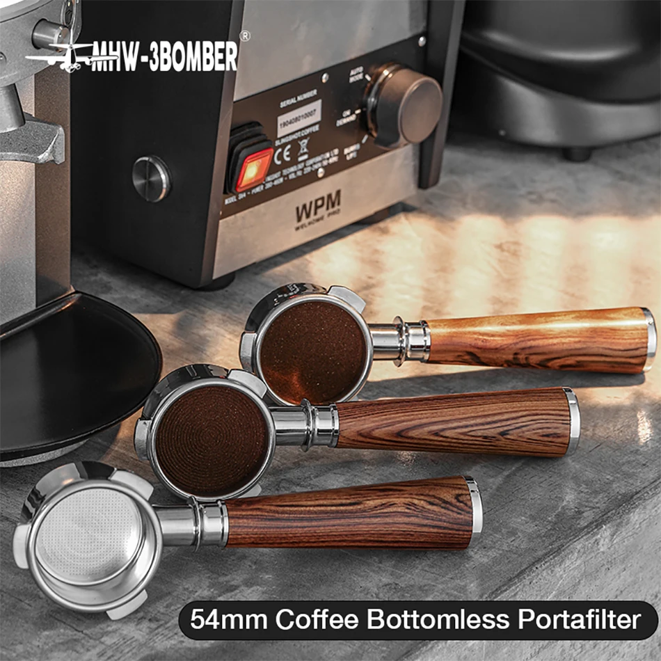 

54 мм портативный фильтр для кофе без дна для Breville 870/878/880 фильтр 304 из нержавеющей стали с деревянной ручкой аксессуары для эспрессо-машины