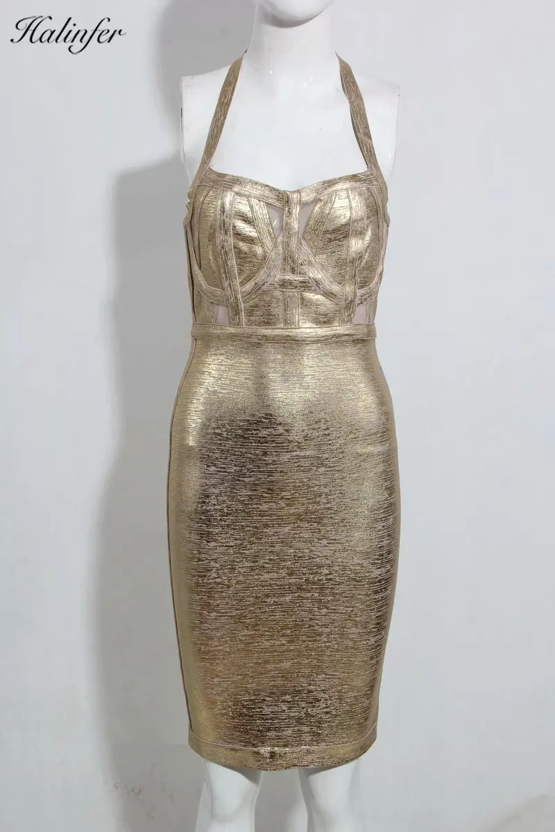 

Halinfer 2019 new summer women dress sexy bodycon Spaghetti Strap Lace bandage dress elegant celebrity party dresses vestidos