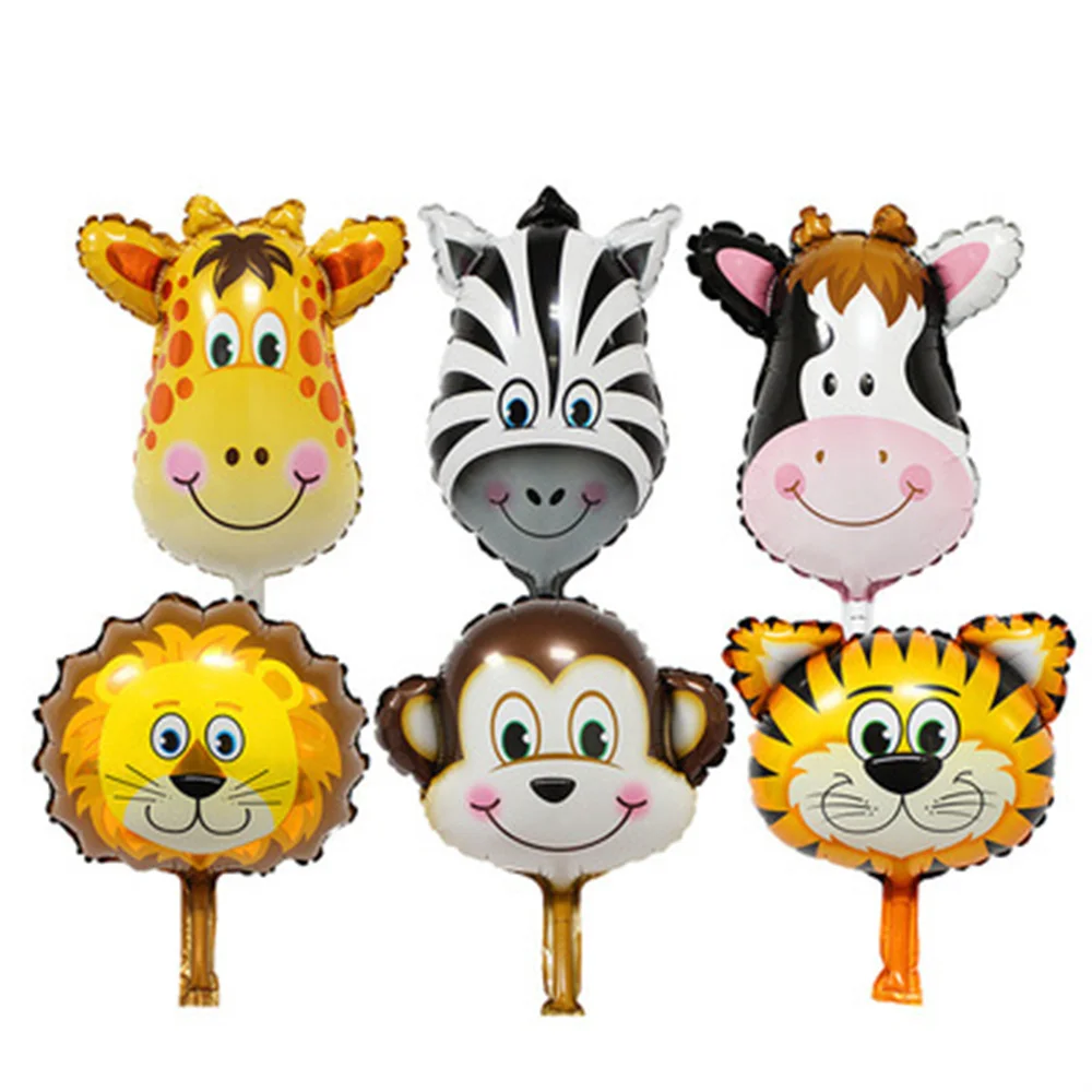 

6pcs/set Mini Animal Head Shape Aluminum Foil Balloons Tiger Lion Money Deer Zebra Cow Baby Shower Birthday Party Decorations