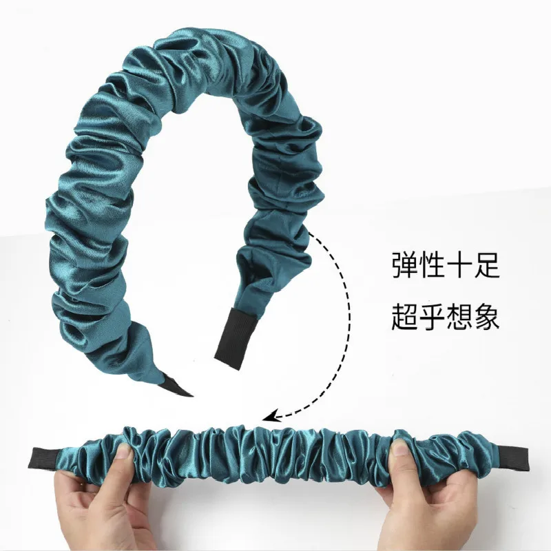 

Retro Hair Accessories for Women Solid Color Headbands Vintage Slik Pleated Hairband Fashion Scrunchy Ladies Hair Accessories