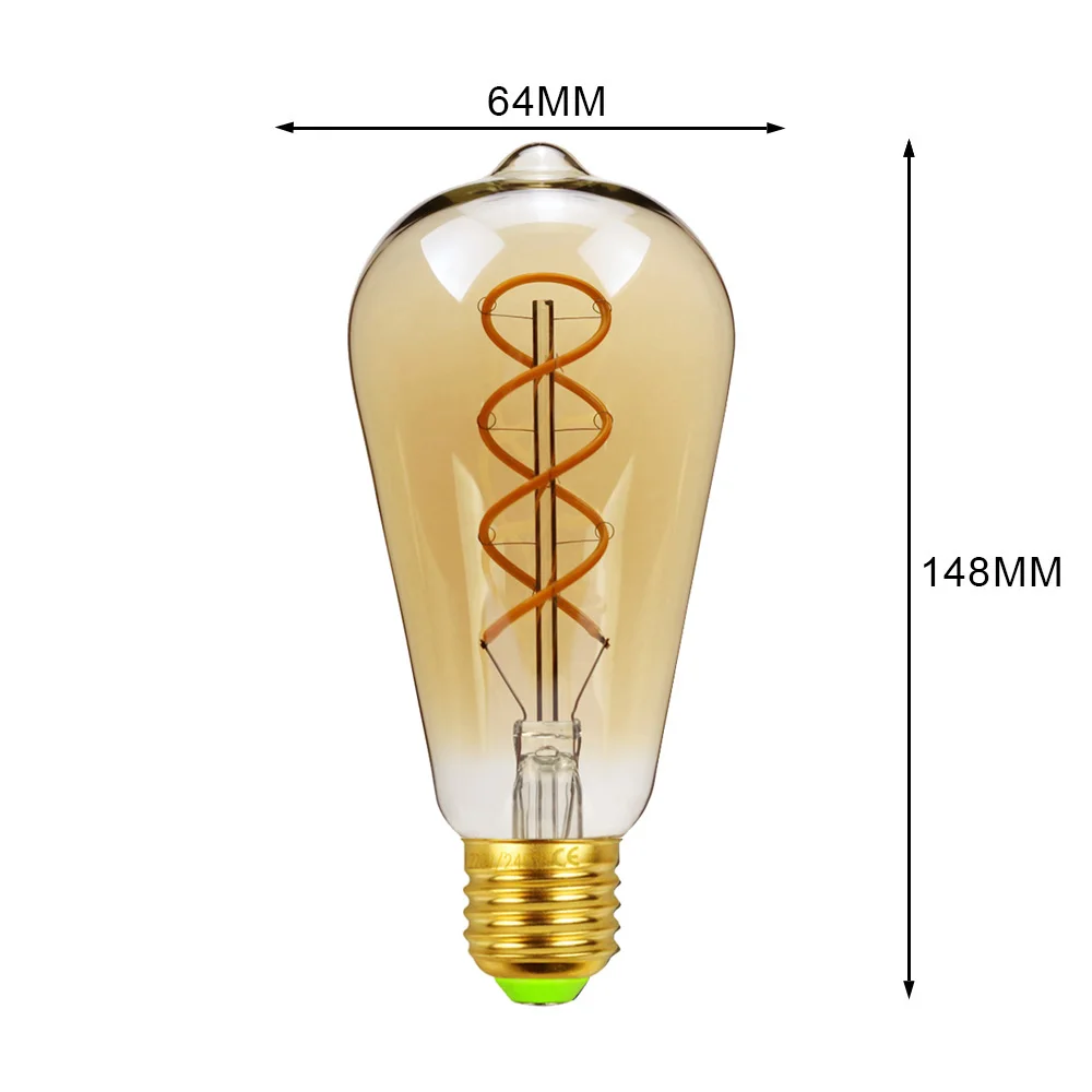 

TIANFAN Led Bulbs Vintage Light Bulb ST64 Edison Bulb 4W Dimmable Spiral Filament Amber Clear 110V 220V 100V Decorative Bulb
