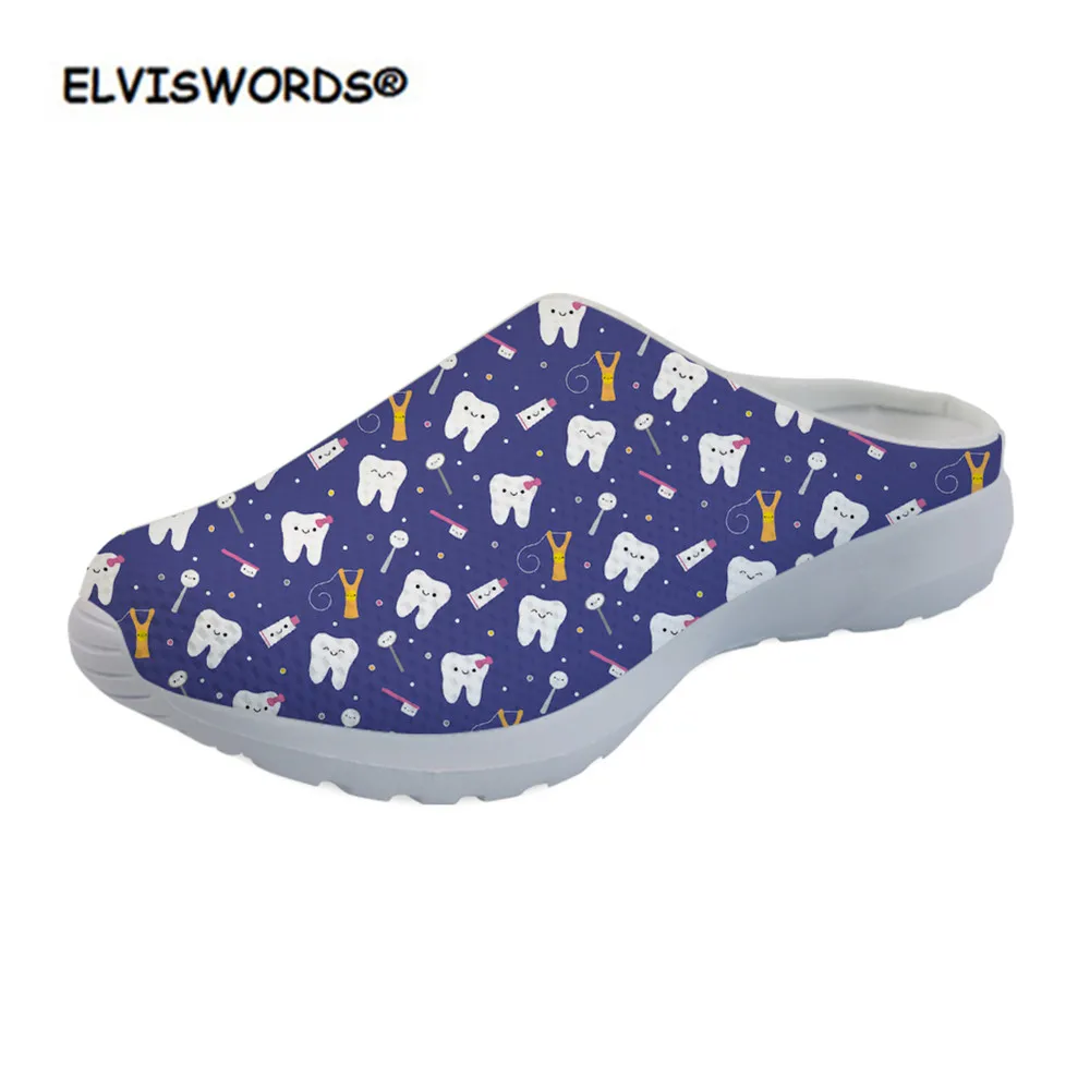 

ELVISWORDS Dentista Sandalias Mujer 2020 Purple Cute Tooth/Dentist Pattern Fashion Mesh Breathable Casual Women Home Sandals