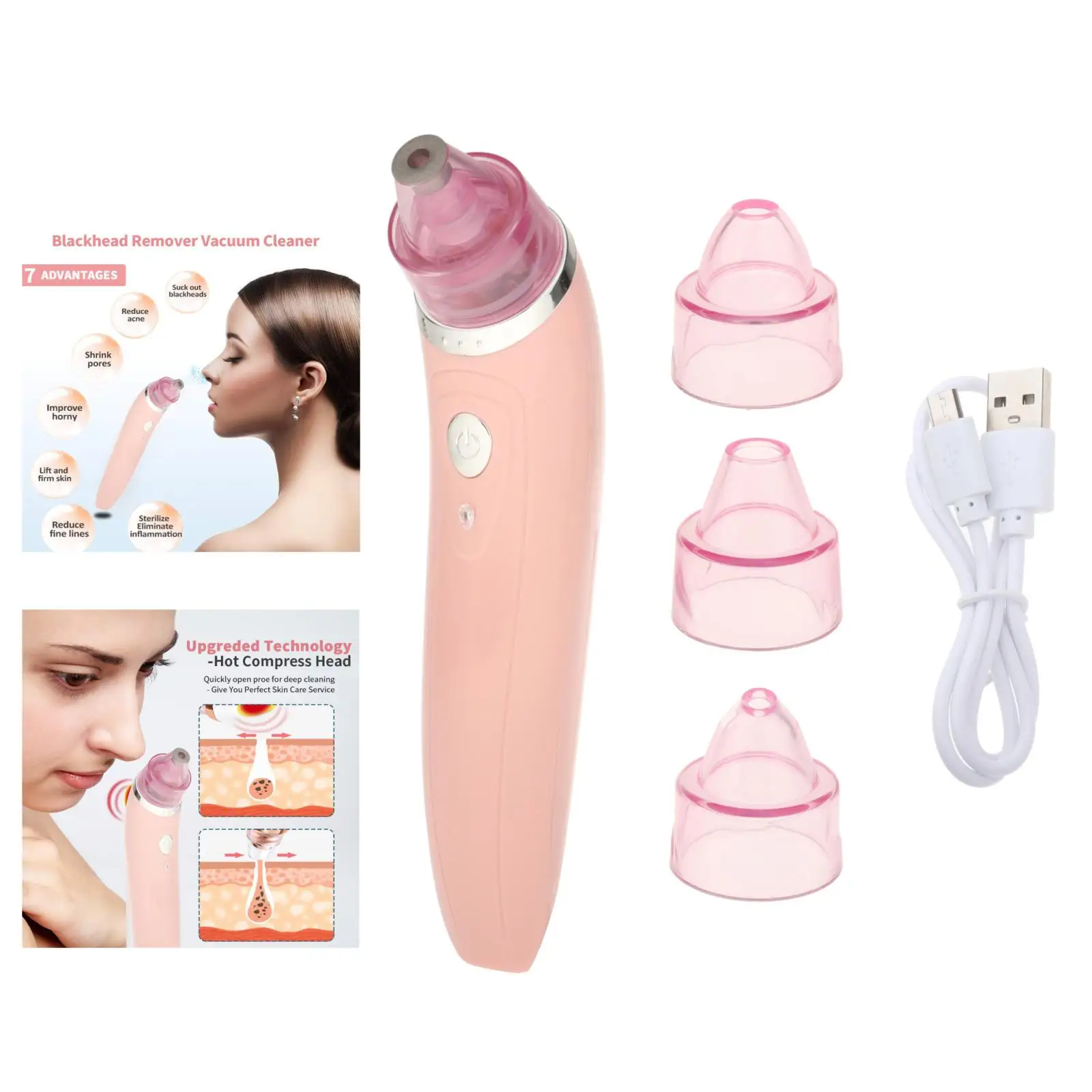 

Blackhead Remover Vacuum, Blackhead Suction Tool USB Rechargeable Pore Vacuum-Facial Pore Cleanser for All Skins