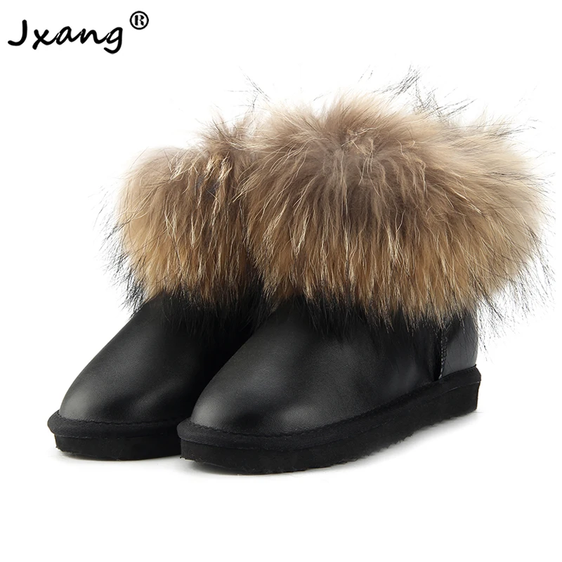 JXANG/модные зимние ботинки на толстом натуральном лисьем меху Женские из 100%