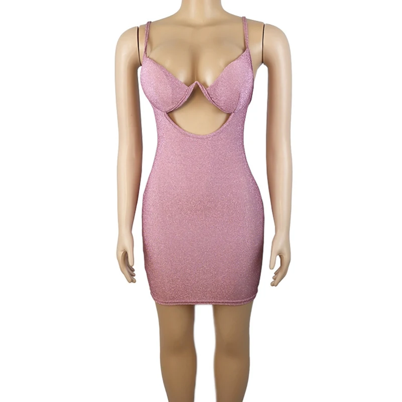 

Dulzura Bling Glitter Sequin Women Strap Mini Dress V Neck Hollow Out Bodycon Sexy Streetwear 2021 Autumn Winter Club Party Slim