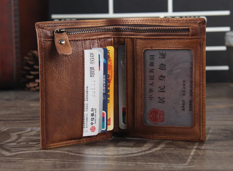 Модный винтажный бумажник из натуральной кожи Мужская короткая сумка для денег