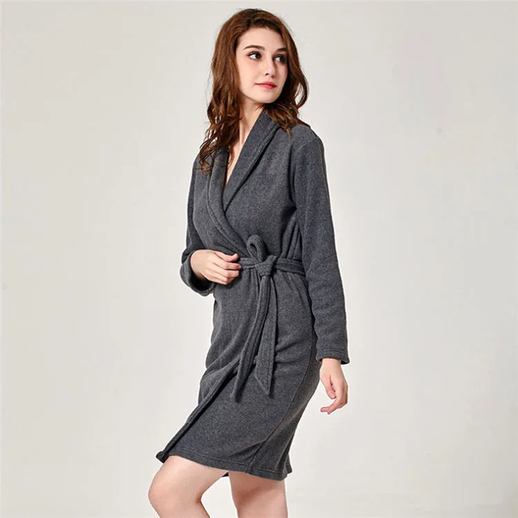 Women-Deep gray Весенние флисовые мужские кимоно, халат, Весенние длинные халаты, одноцветные, серые, черные, домашняя одежда, одежда для сна, домашняя одежда - Цвет: Women-Deep gray