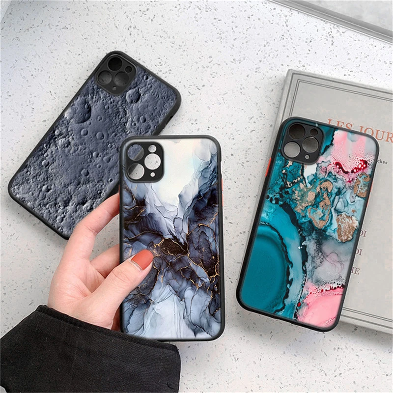 Fashion Marble Pattern Matte Case For iPhone 13 12 11 Pro Max 7 8 Plus XS Max XR X 12 Mini SE2020 Lunar Surface Shockproof Cover
