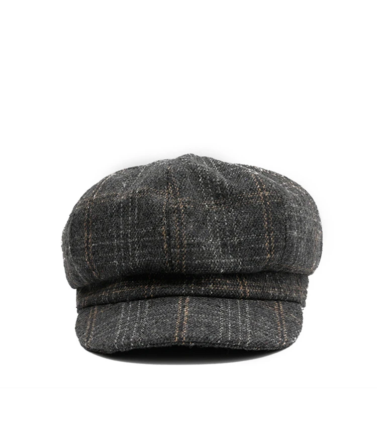 New Autumn Spring Cute Casual Octagonal Hat Female Small Plaid Beret British Retro Duck Tongue Painter Wool | Аксессуары для