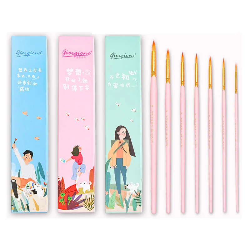 

7 Pcs Artist Drawing Paint Brush Set Wooden Handle Art Pen Watercolor Nylon Hair Oil Painting Brush Gouache Acrylic Art Supplies