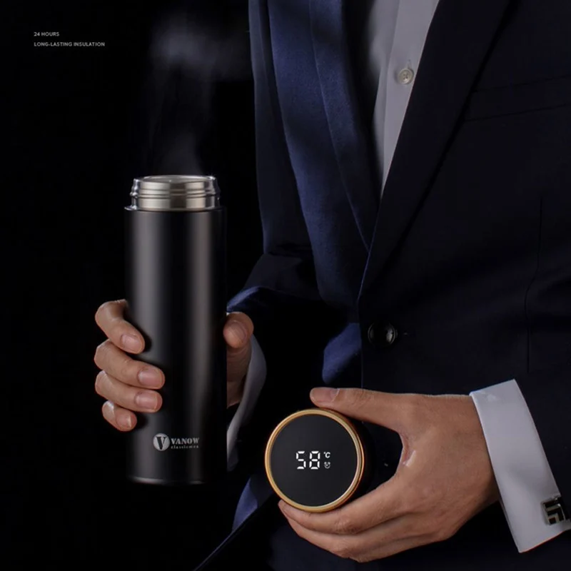 

Stainless Steel Water Bottle Lntelligent Flat Bottom Heat Preservation Cup Home Office Travel Hot Water Bottle Couple Cups