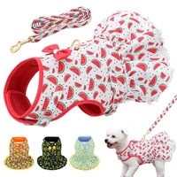 cute printed chihuahua dog cat harness leash set summer pets puppy clothes dress small dog vest for pug yorkie french bulldog