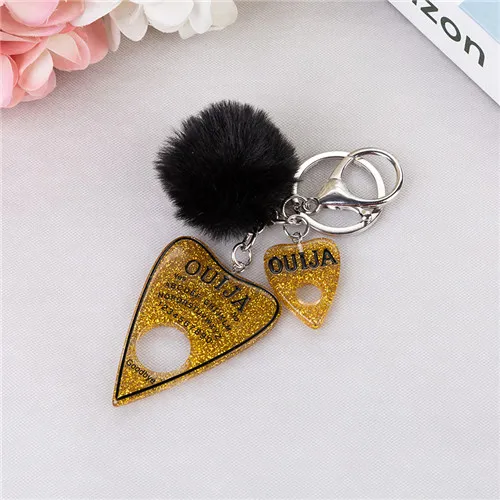 glitter gold 1 шт. женский брелок Ouija Planchette блестящая Смола амулеты сумочка брелок с пухом мяч Ouija доска брелок - Цвет: glitter gold