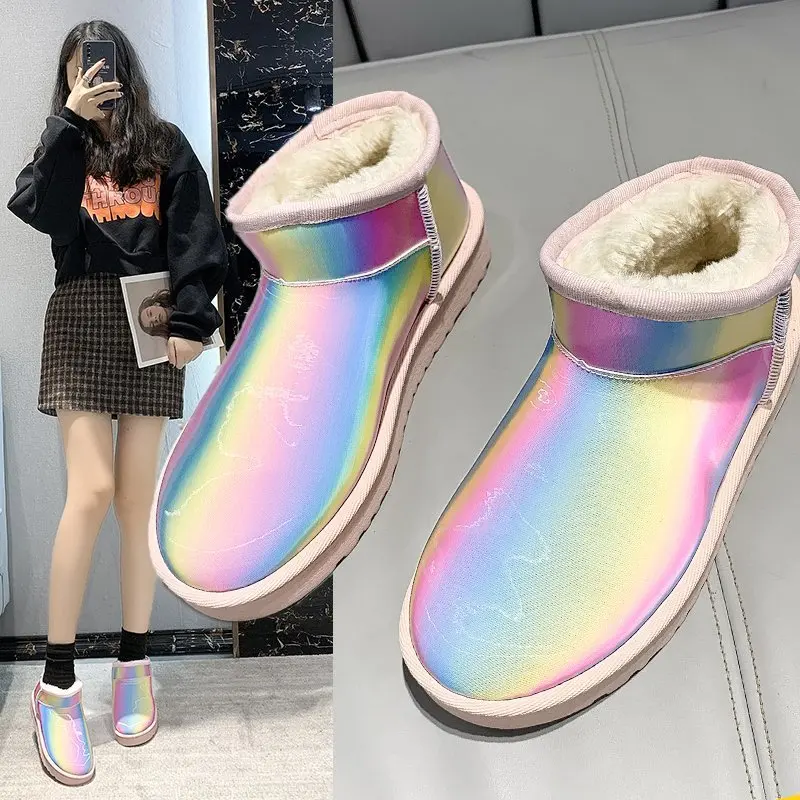

Snow boots women's winter new non-slip rainbow cotton shoes plus velvet thick waterproof snow boots comfortable trend hot sale