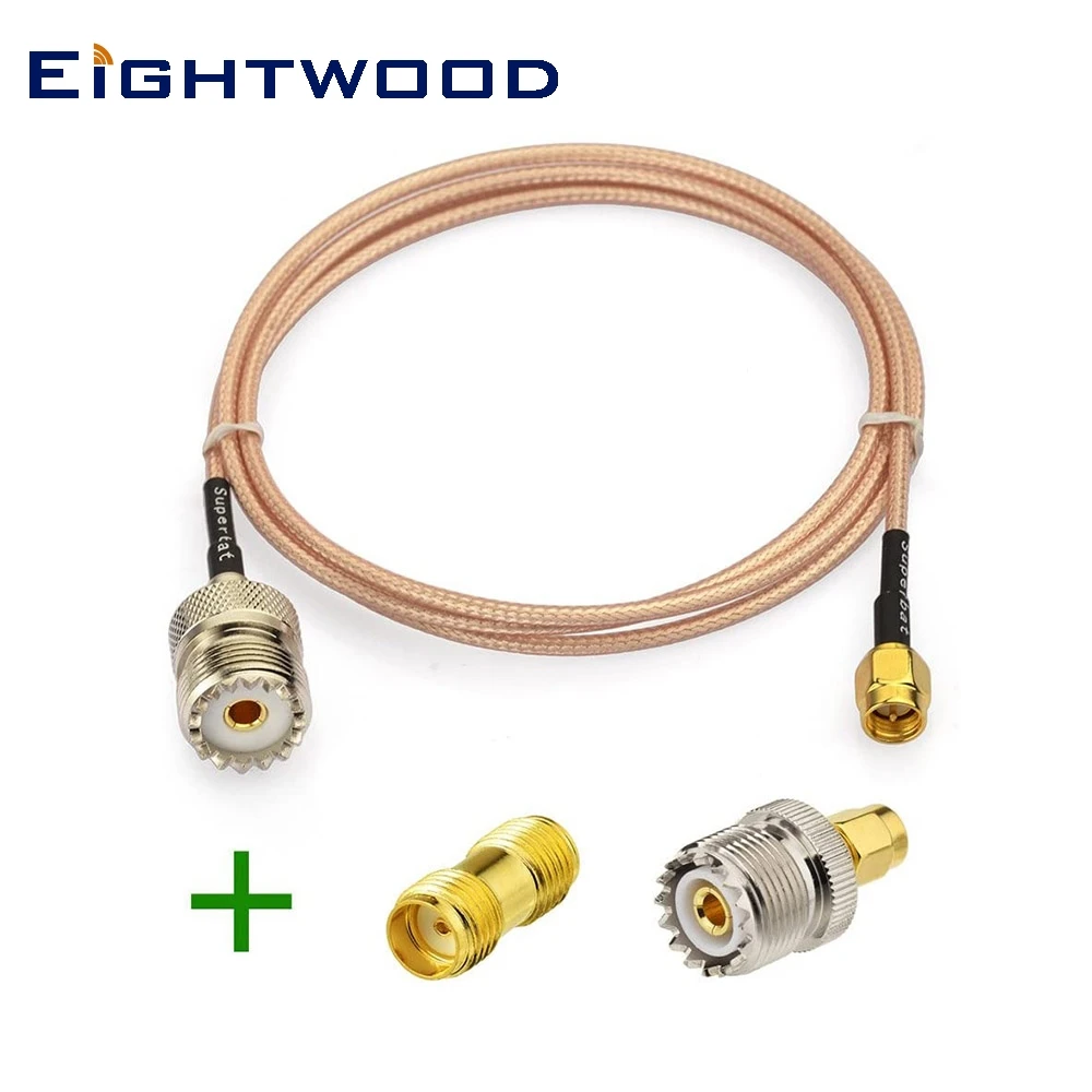 Eightwood RF Coax SMA Male to UHF Female SO 239 Cable + 2PCS SO239 Adapter for CB Radio/Handheld Radio Antenna|Мобильное радио| |