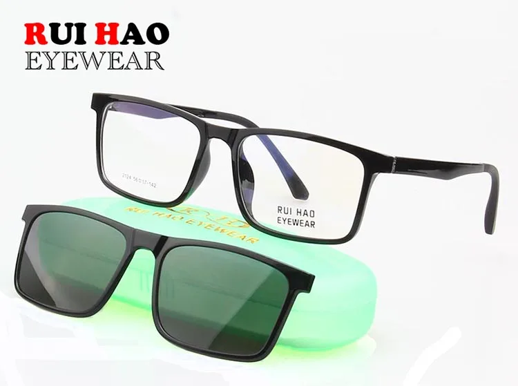 Retro Eyeglasses Frame Men Grey Polarized Clip on Sunglasses Super Light Glasses Men Rui Hao Eyewear Optical Frame 2124