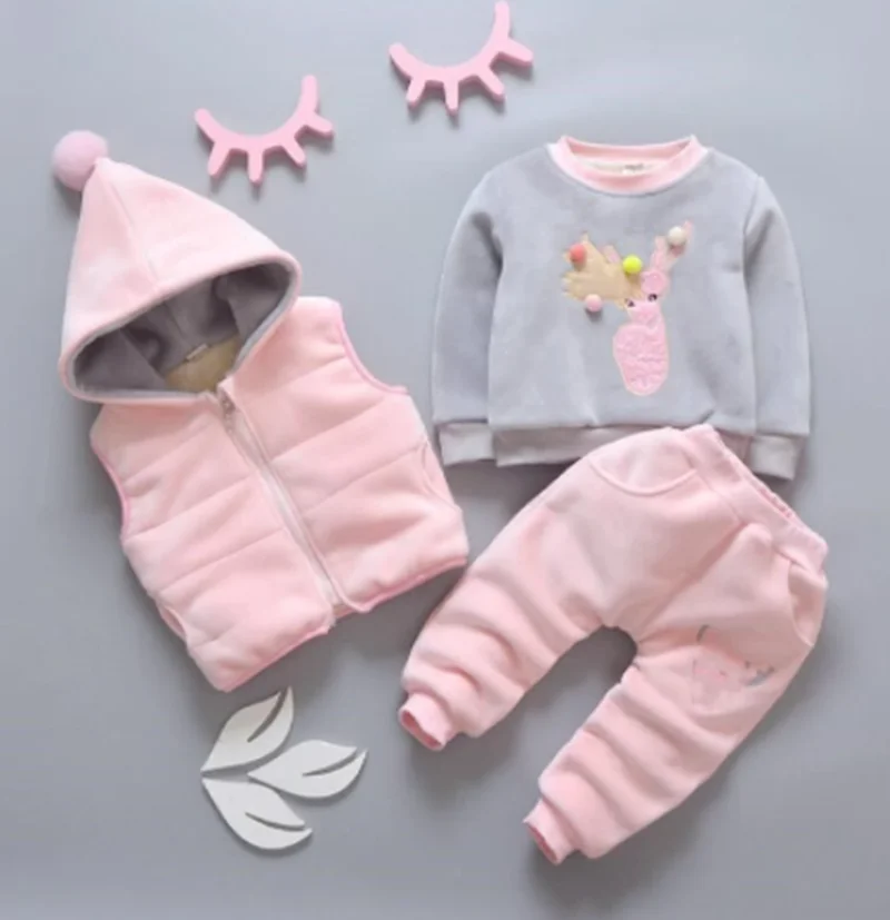 BibiCola fashion baby boys/girls clothes winter warm cartoon bear suit hoodies coat clothing set toddle cotton tracksuits 3pcs | Детская