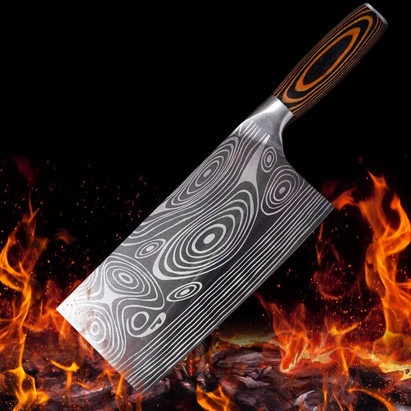 

Kitchen Knife Cutter Tools Chinese 7 Inch Cleaver Knife 5CR15 Stainless Steel Full Tang Chef Butcher Chopper Meat Santoku Tool