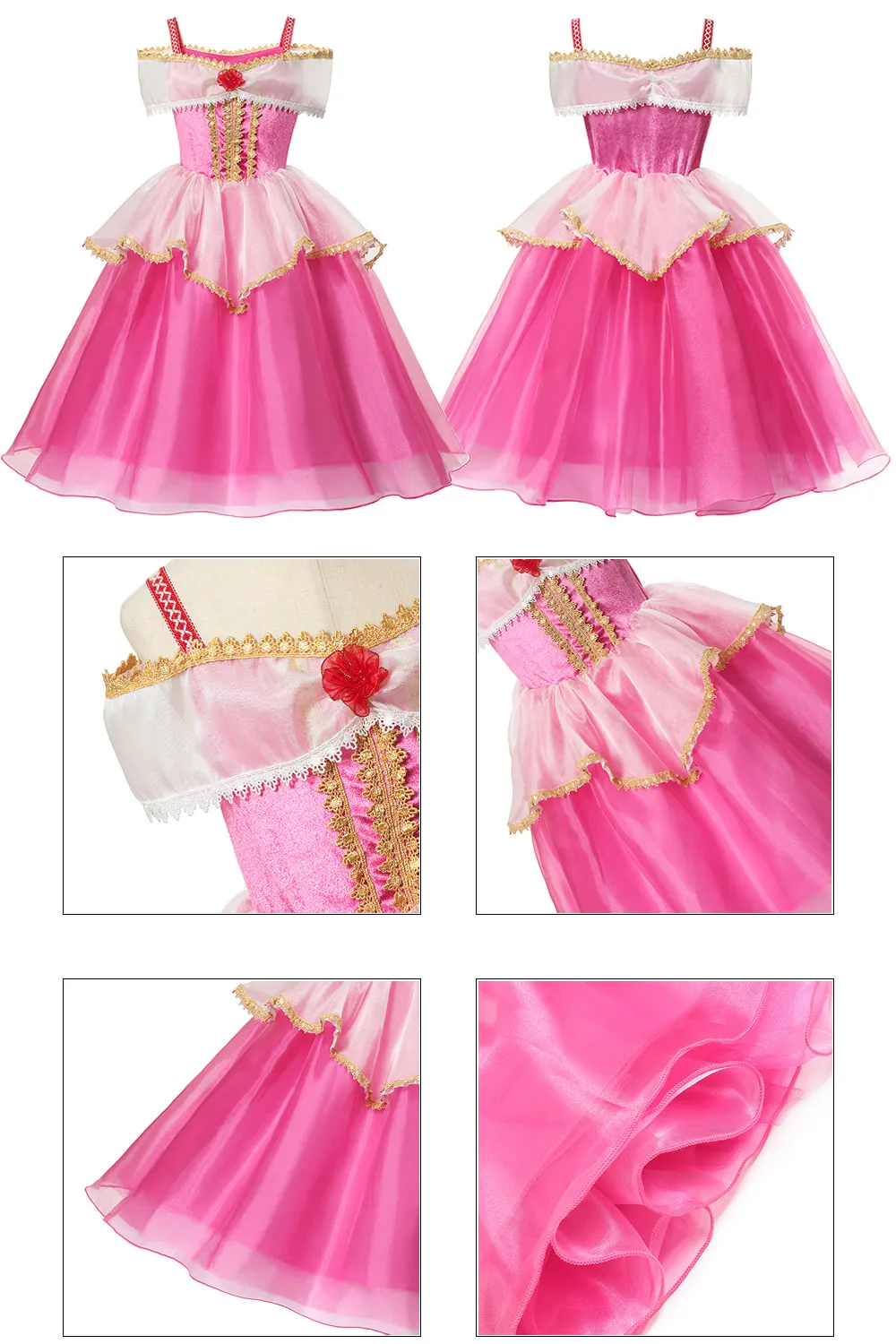 YOFEEL Aurora Dress Up Costumes for Girl Pink Sleeping Beauty Princess Costume Kids Christmas Party Birthday Fancy Dress