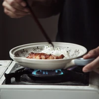 tableware pan plate single handle western ceramic dish retro baked rice baking pot high temperature frying pan shallow casserole