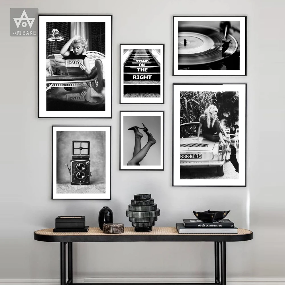 

Black and White Famous Model Photo Vintage Picture Art Painting Wall Decor Heels in air French Fashion Poster Canvas Prints Deco
