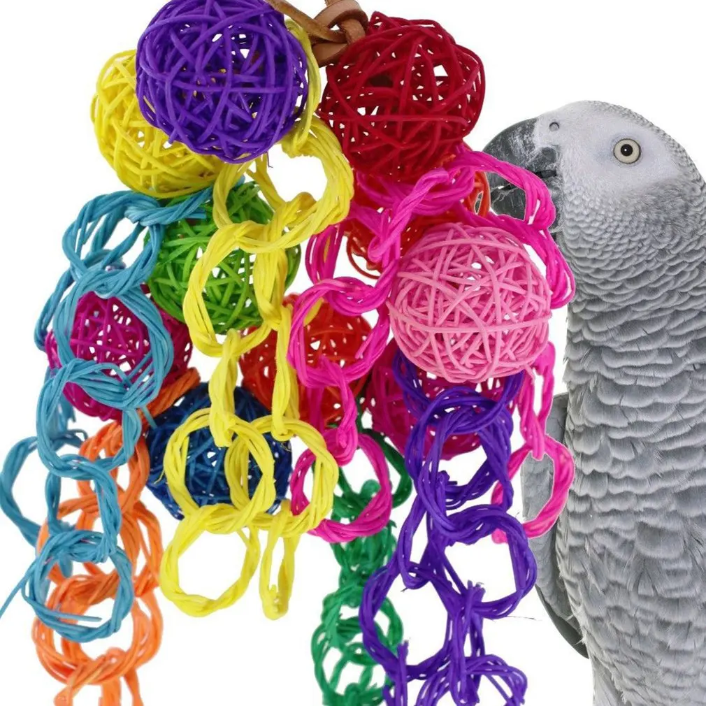 Красочные ротанговая Пальма клубок из воловьей кожи поводок Портативный Птица