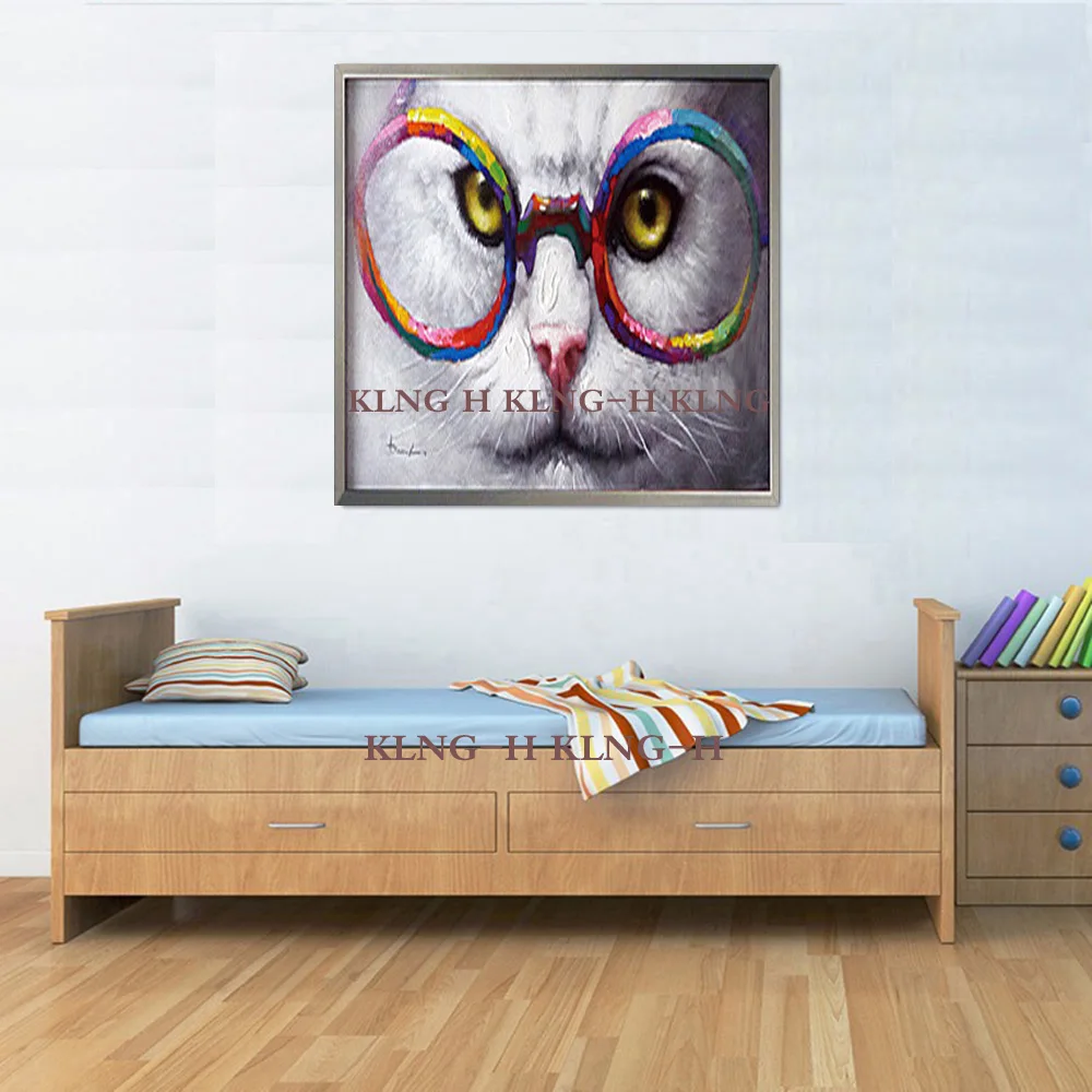 Gato sin Марко кон gafas pintura al óleo сравнил с cuadro en lienzo abstracto hecho a mano motherno para sala de estar decoracio |